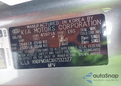 2017 Kia Sportage Lx из США, поврежденный, VIN KNDPM3ACXH7132327